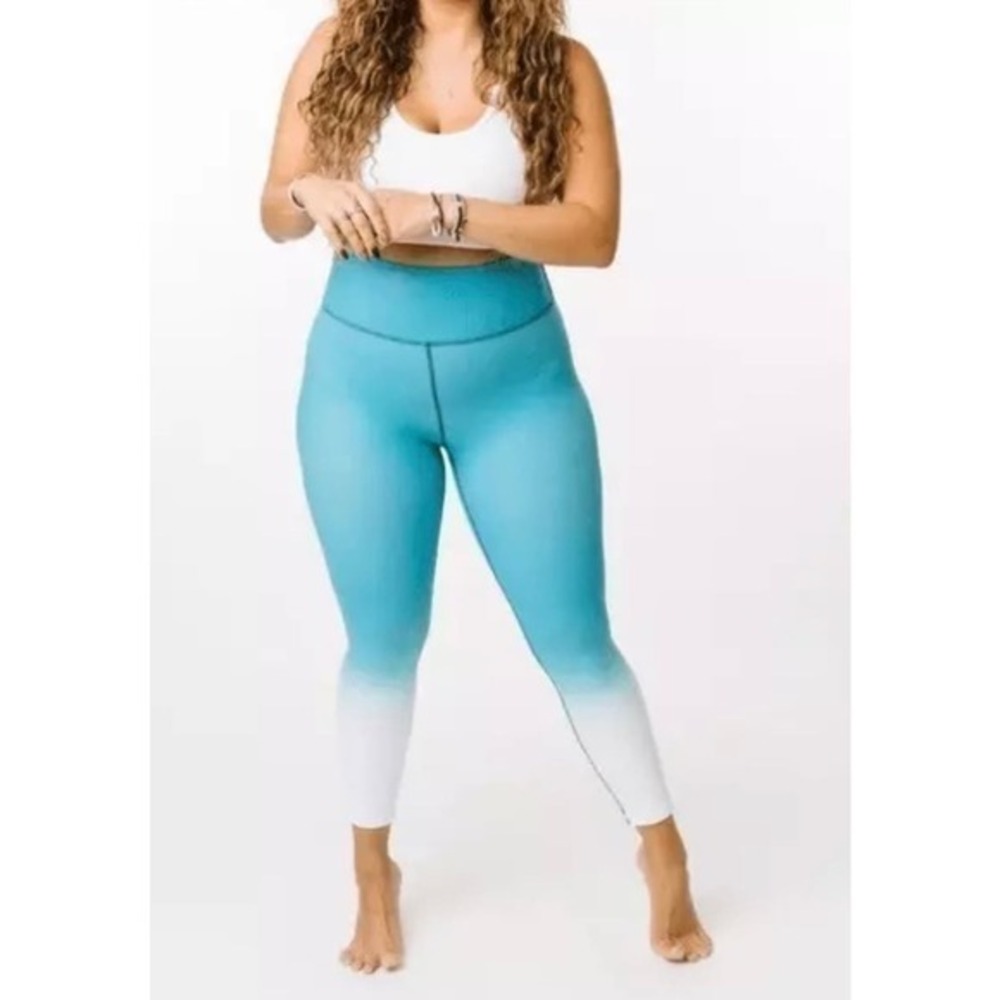 ZYIA Active Venom Ombre Metallic Light N Tight Leggings teal white sz large 8-10